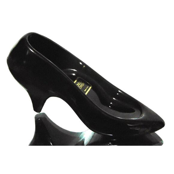 NEW Oneida Black Blown ART GLASS SLIPPER SHOE Ring Box Wedding Cake Topper Decor - Picture 7 of 13